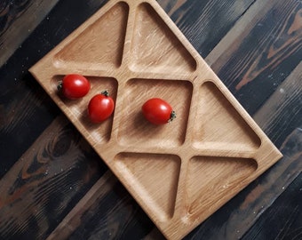 Sectional wood plate Wooden snack plate Rectangular wooden tray