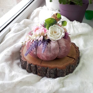 Pink flower velvet pumpkins Easter kitchen decor for the table Wedding pumpkin centerpieces