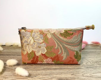 Cosmetic bag pink. Silk cosmetic bag. Toiletry bag. Makeup case. Makeup zipper pouch. Gift for her. Makeup bag floral. Small pink purse.