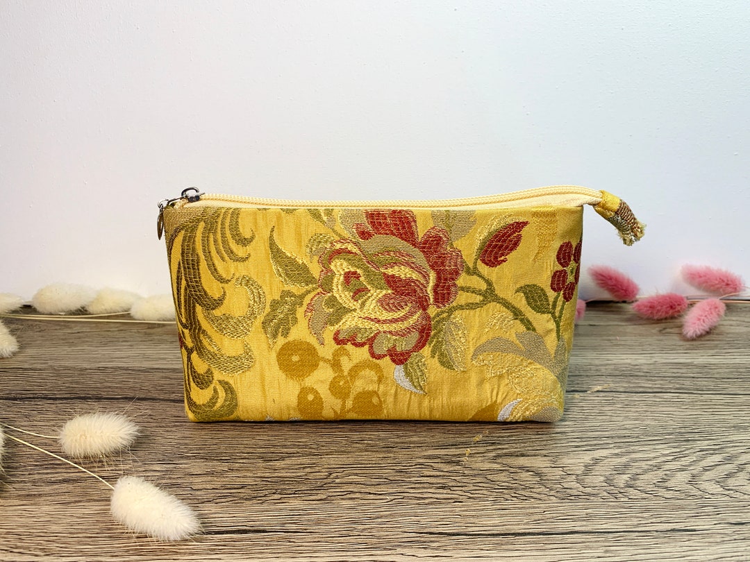 Cosmetic Bag. Silk Small Bag. Yellow Cosmetic Bag. Toiletry Etsy