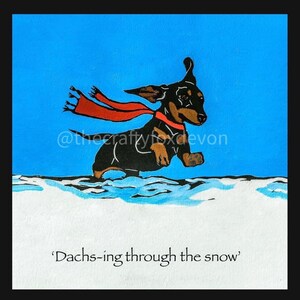 Dachshund sausage dog  linocut Christmas card cute funny