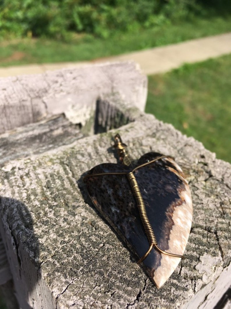 Petrfied Palm Root Crystal Pendant boho pendant antique toned wire gemstone pendant