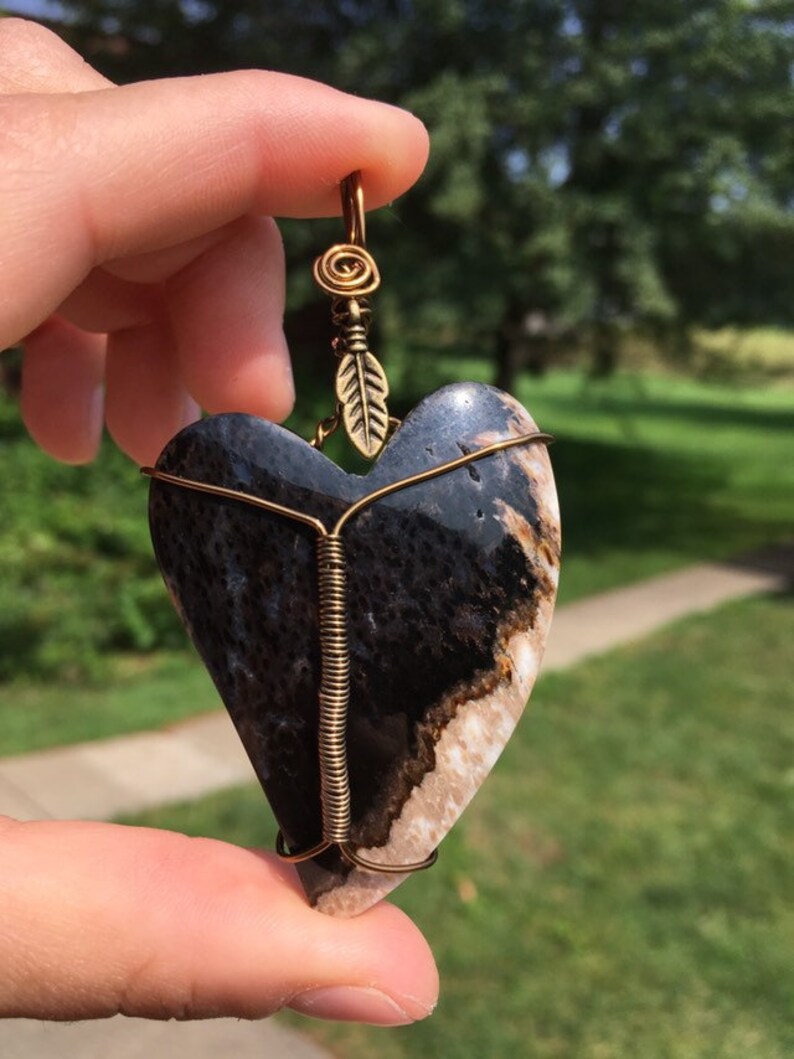 Petrfied Palm Root Crystal Pendant boho pendant antique toned wire gemstone pendant