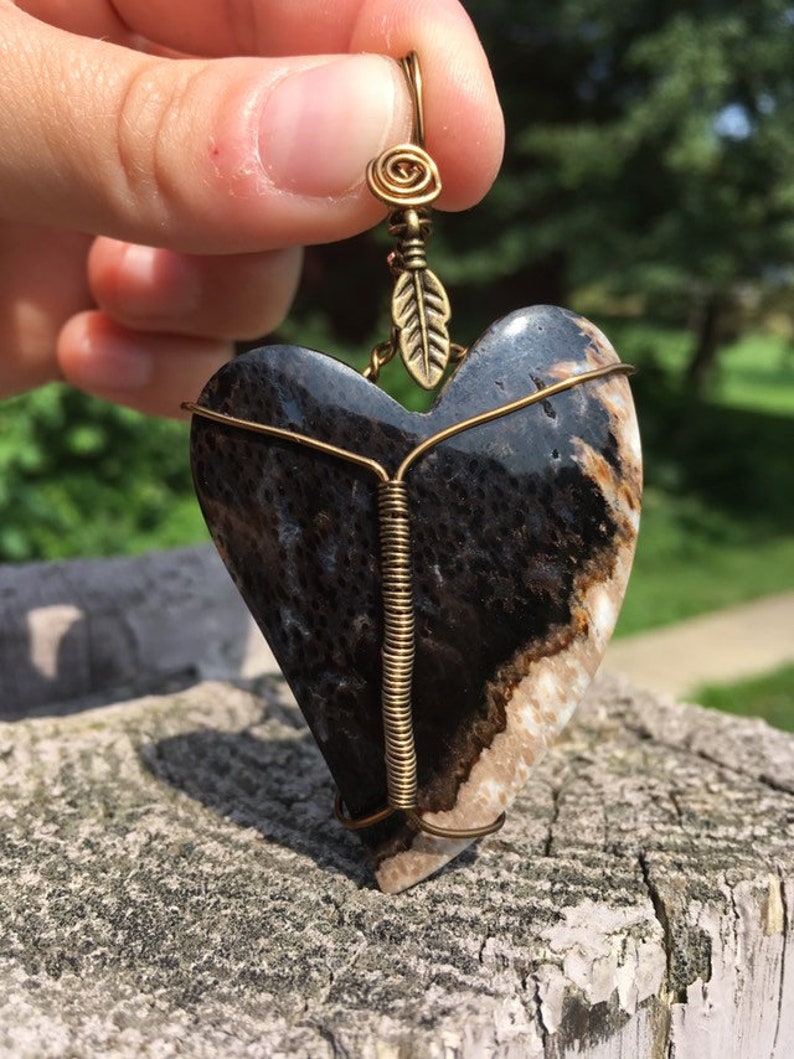 Petrfied Palm Root Crystal Pendant boho pendant antique toned wire gemstone pendant