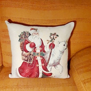 Funda de cojín decorativa con temática navideña de gobelino, Papá Noel