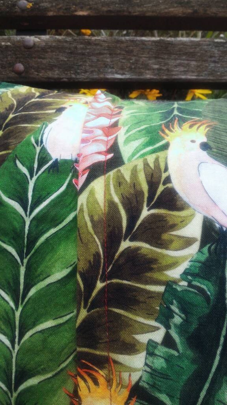 Cotton cushion with parrots and tropical plants rectangular summer theme polyester padding