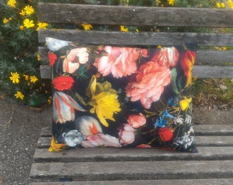 Housse coussin en coton avec tulipes et roses, rectangulaire, fleurs, été, jardin