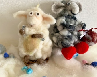 Needle felted sheep/white or grey sheep/woolly lambs/decoration for Christmas or Easter/collectible gift/vintage/