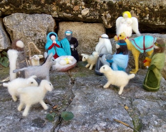 Needle felted Nativity Set ,Nativity-Waldorf,Felted FULL Nativity set 15Pieces ,Holy Family,COMPLETE SET