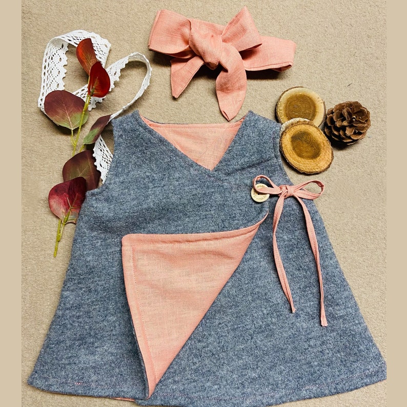 Walk dress reversible dress and free headband virgin wool wish color dress winter warm girl pendant tie dress