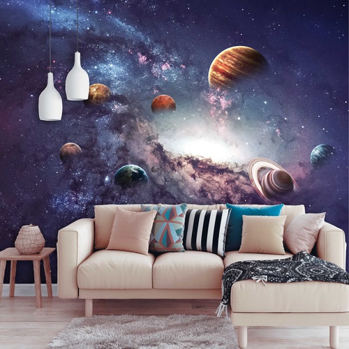 Dark Wallpaper Solar System Space Wallpaper Mural Planet - Etsy UK