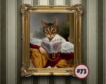 Custom Cat Portrait from your photo | Marchioness Dog or Cat Portrait | Pet lovers gift | Painting Art Renaissance pet | Queen portrait