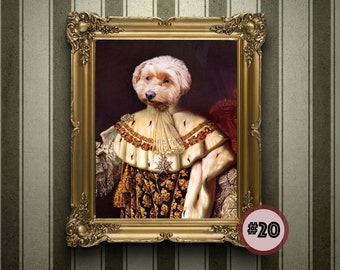Custom Pet Portrait from your photo | King Arthur Dog and Cat Portrait | Pet lovers gift | Painting Art Renaissance pet
