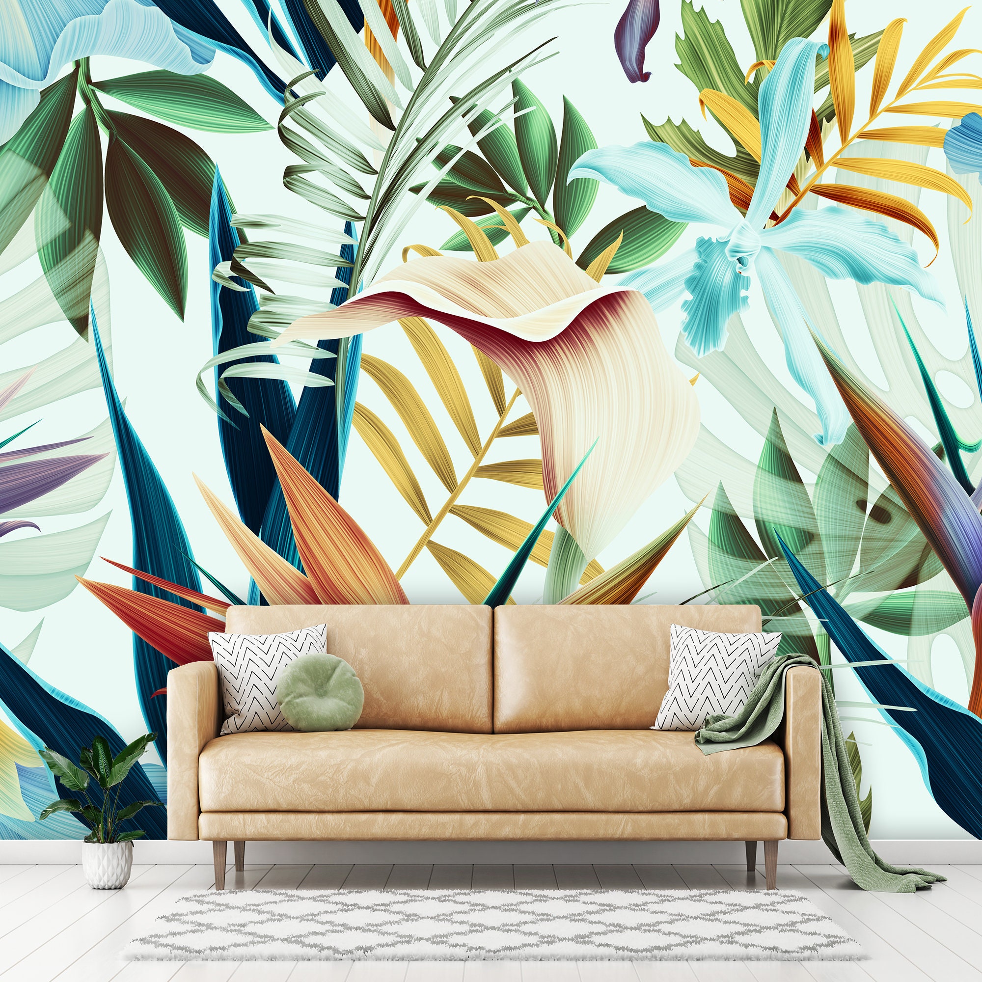 Tropical Wallpaper Peel and Stick Floral Wallpaper Mural - Etsy