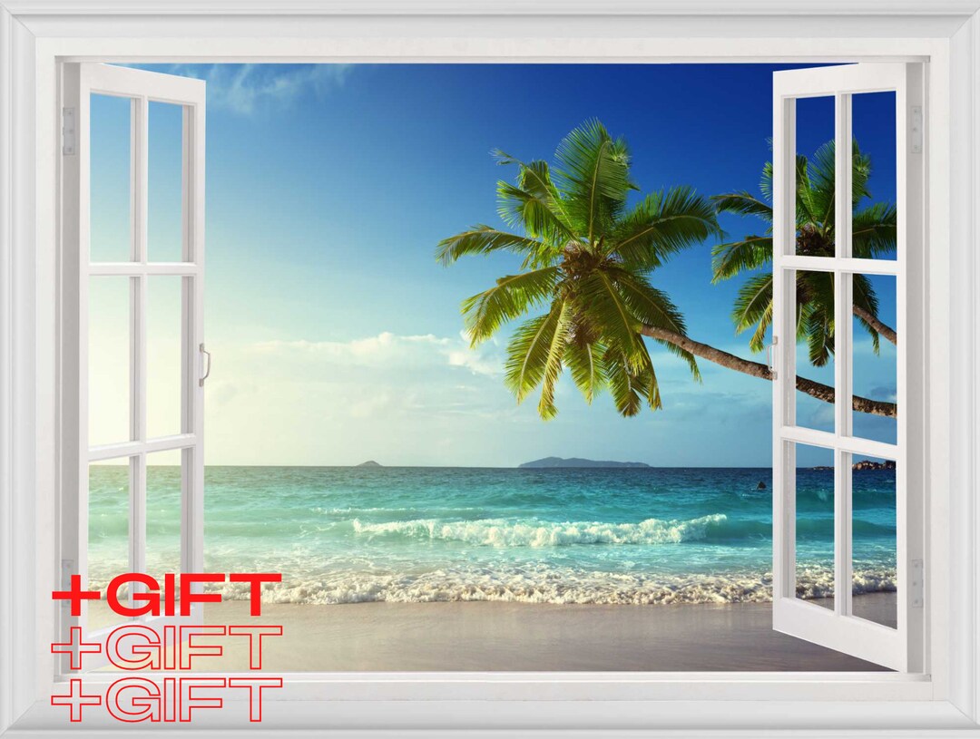 Beach Stickers, Window Decals With Ocean Prints Large Wall Decals, Palm