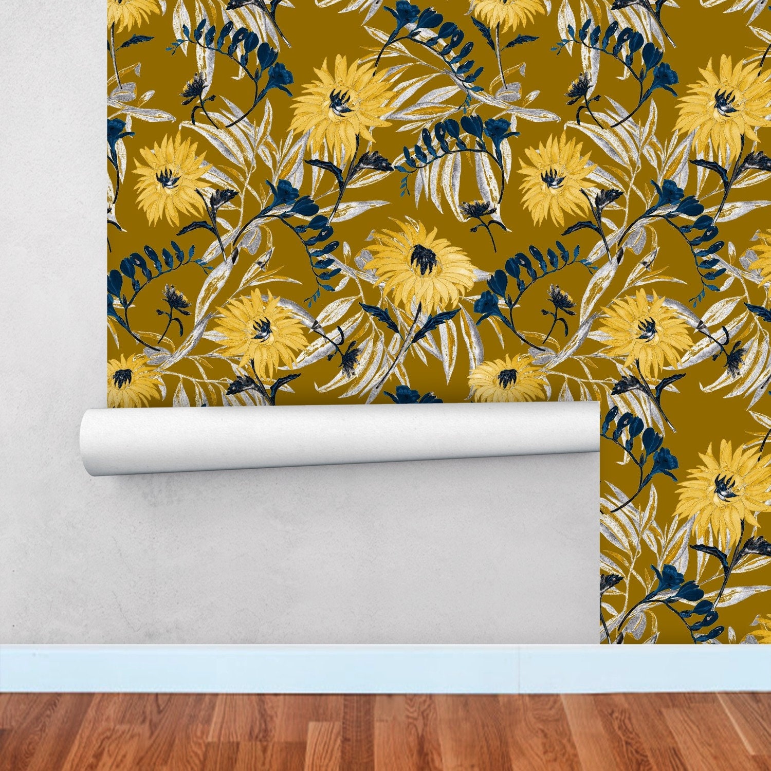 Yellow Flower Removable Wallpaper Floral Peel and Stick Wall Etsy