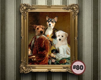 Funny Pet Portrait from your photo | Custom Multiple Pet Portrait | Pet lovers gift | Painting Art Renaissance pet | For Tree Pets