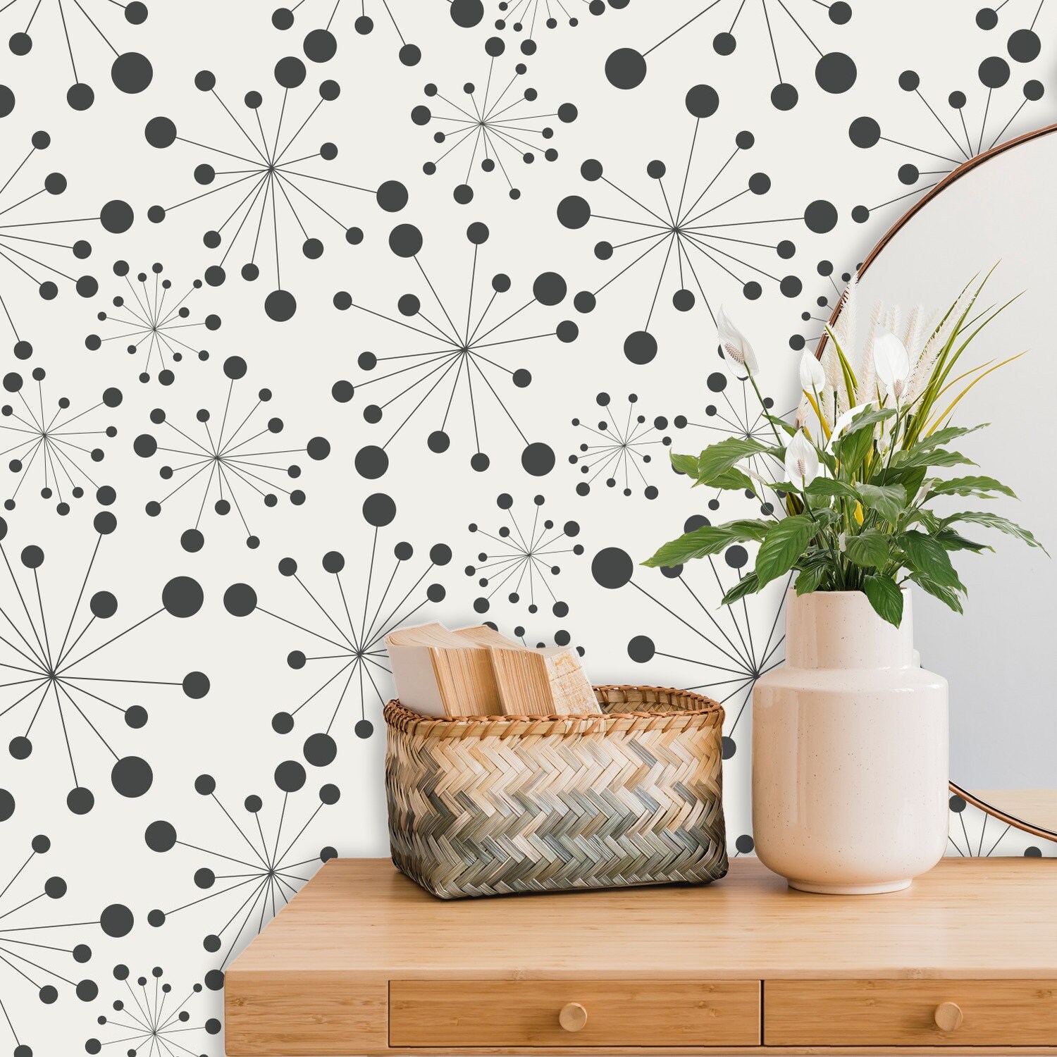 Black Polka Dot Removable Wallpaper Geometric Peel and Stick Etsy