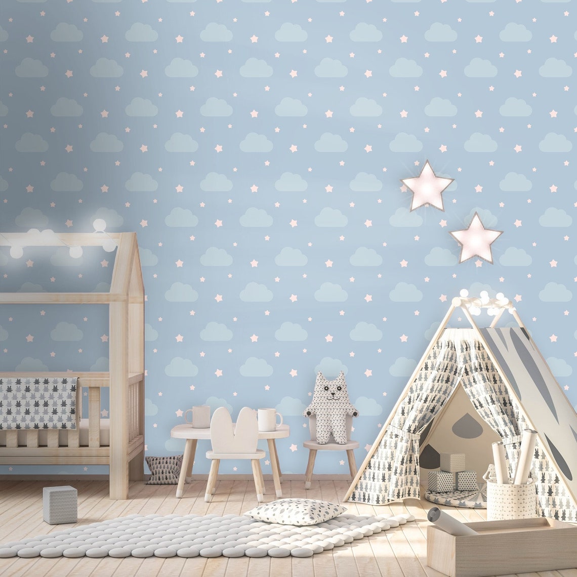 Blue Wallpaper Modern Wallpaper Nursery Removable Wallpaper Etsy