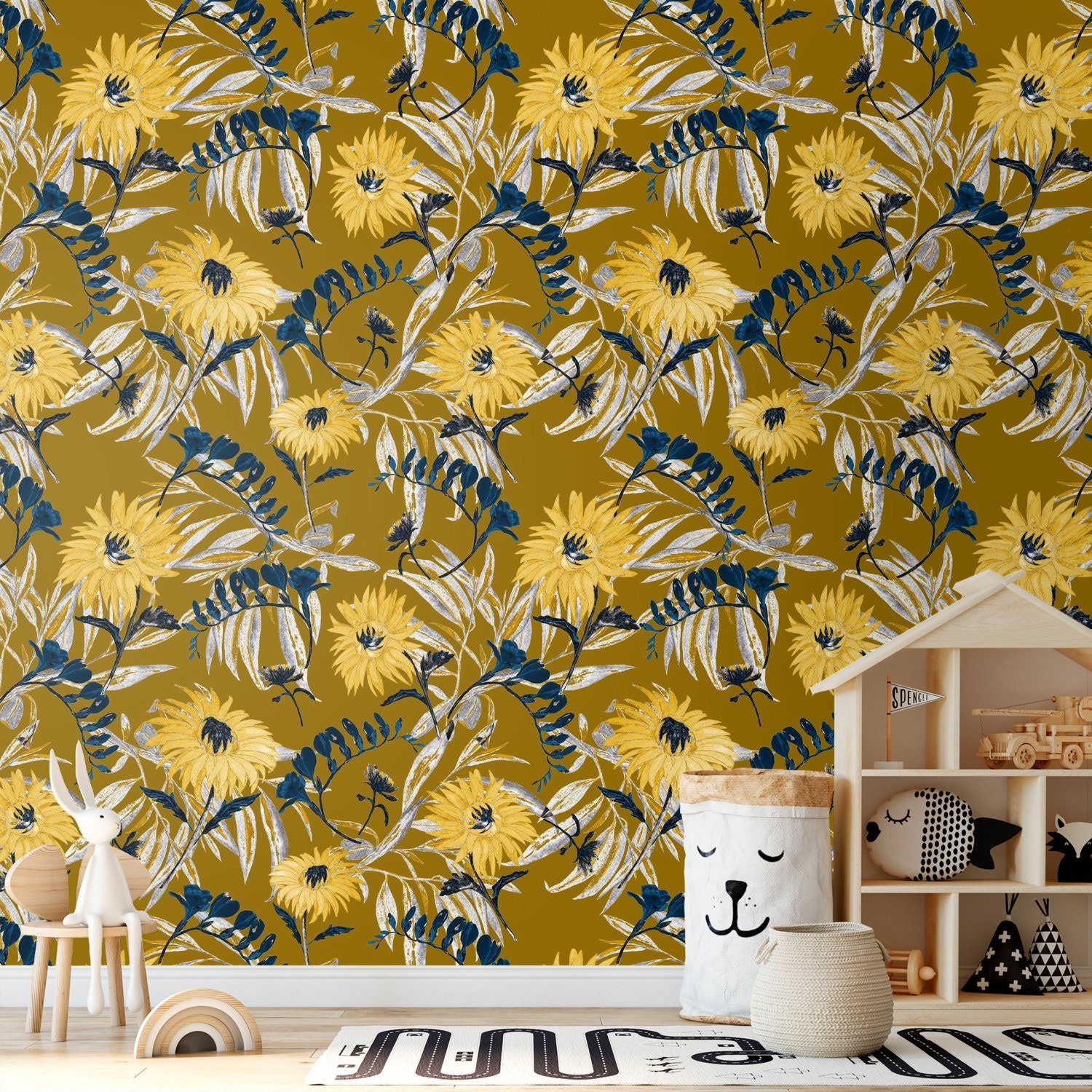 Yellow Flower Removable Wallpaper Floral Peel and Stick Wall | Etsy