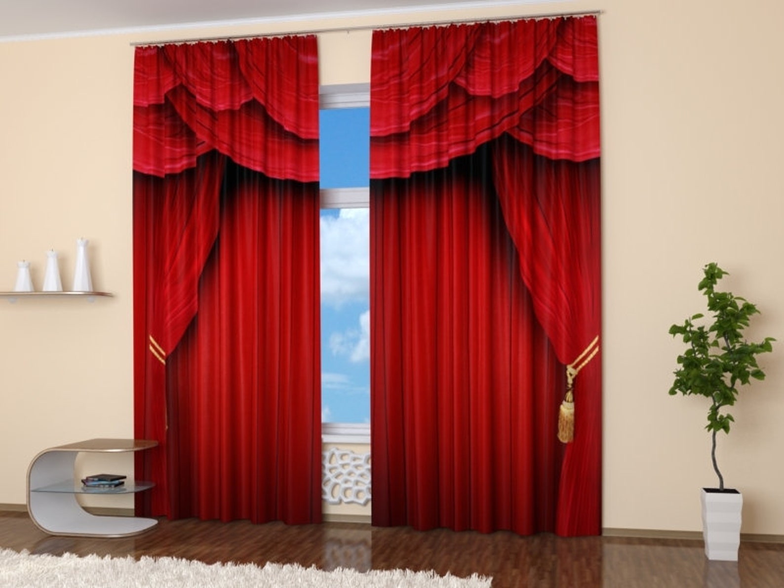 Red Curtains for Bedroom Living Room Curtain Panels Scene Etsy