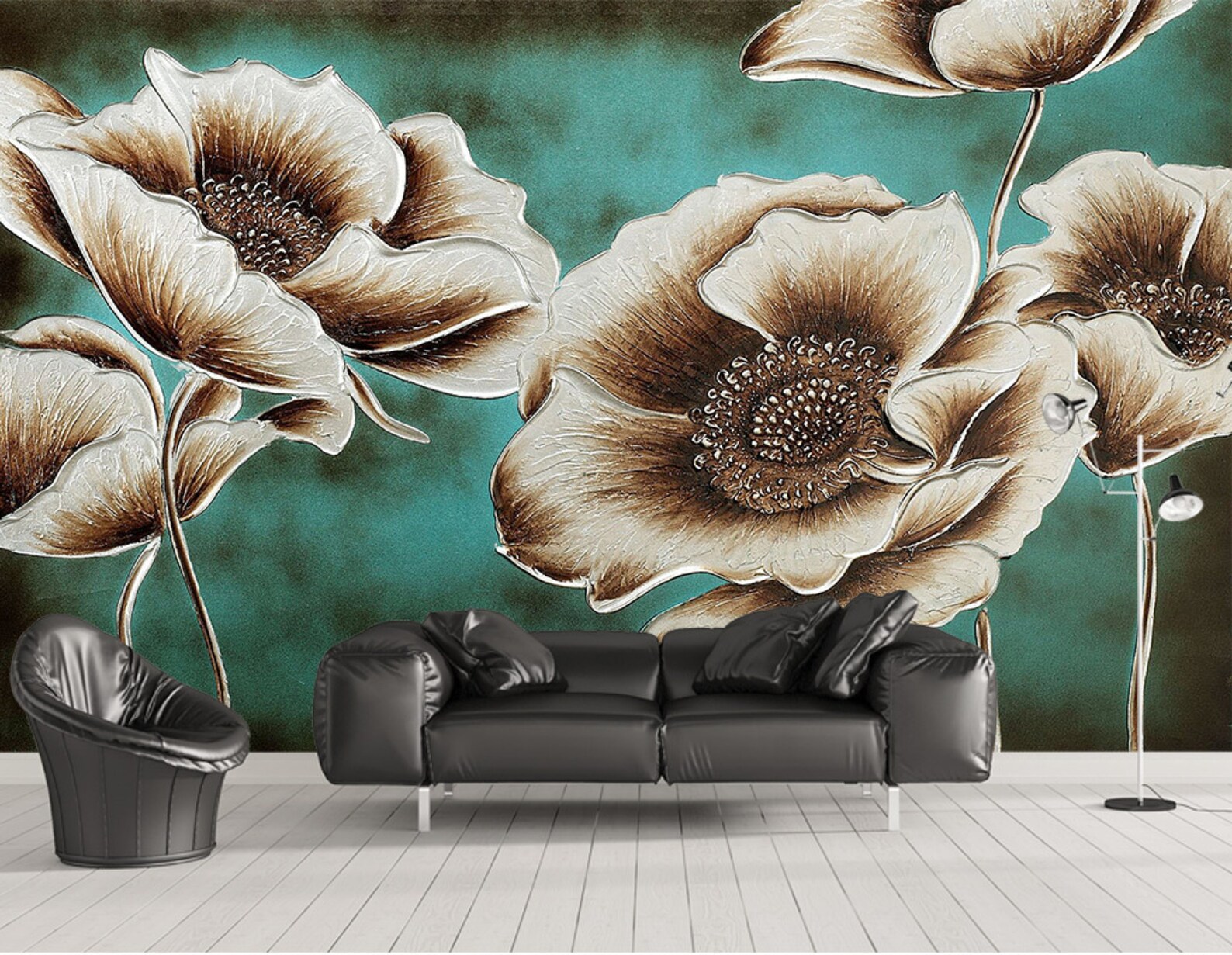 Dark Floral Wallpaper Mural Wildlowers Poppy Botanical Wall Etsy