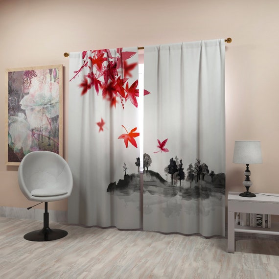 Window Curtains Japanese Style Black And White Curtain With Etsy