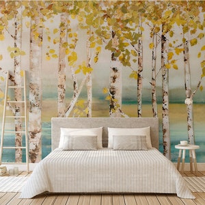 Birch Removable Wallpaper | Forest Peel and Stick Birch Wall Mural for Bedroom or Living room | Nature wallpaper #41