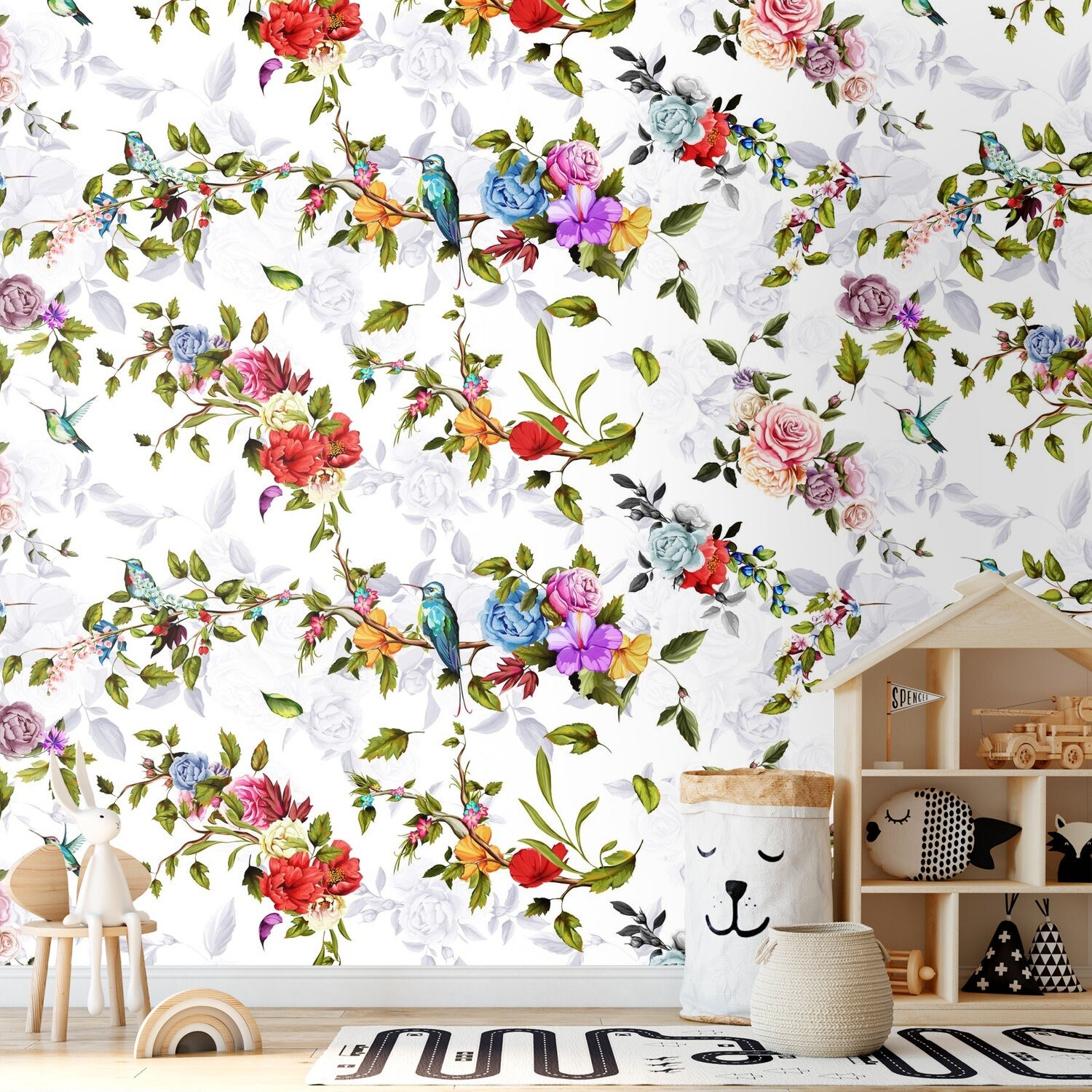 Cute Flower Removable wallpaper Bird Peel and Stick Wall Etsy