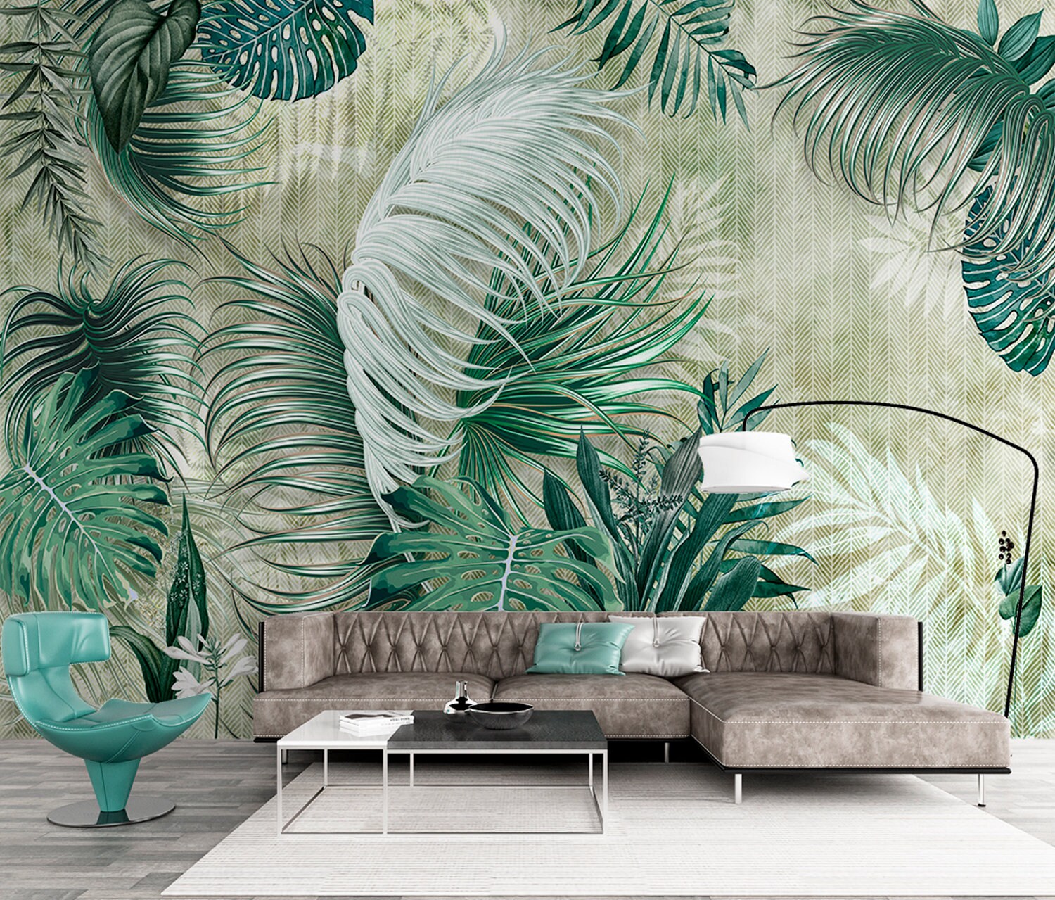 Tropical Leaf Self-Adhesive Wall Mural Minimalist Removable | Etsy