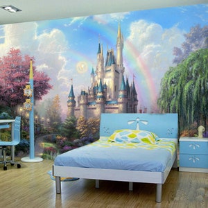 Fairy Tale Castle Wallpaper Mural, Girls Wallpaper - Nursery Princess Wallpaper, Modern Removable Wallpaper Peel and Stick for Bedroom # 533