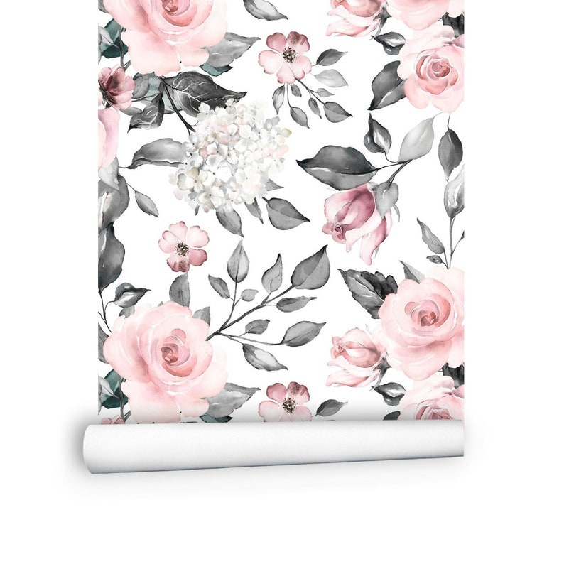 Watercolor Roses Peel and Stick Wallpaper Vintage Floral Etsy