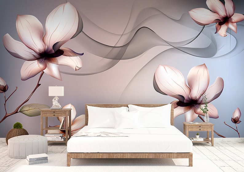 Cute Flowers Selfadhesive Wall Mural Floral Removable Peel Etsy