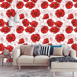 Red white floral wallpaper Peel and Stick Wall Paper for Bedroom or Living room Self adhesive wallpaper 213 image 4