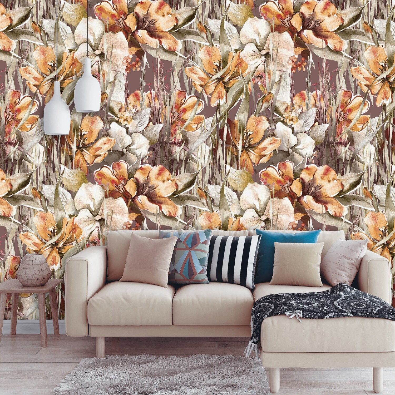 Large Flower Removable wallpaper Watercolor Floral Peel and Etsy