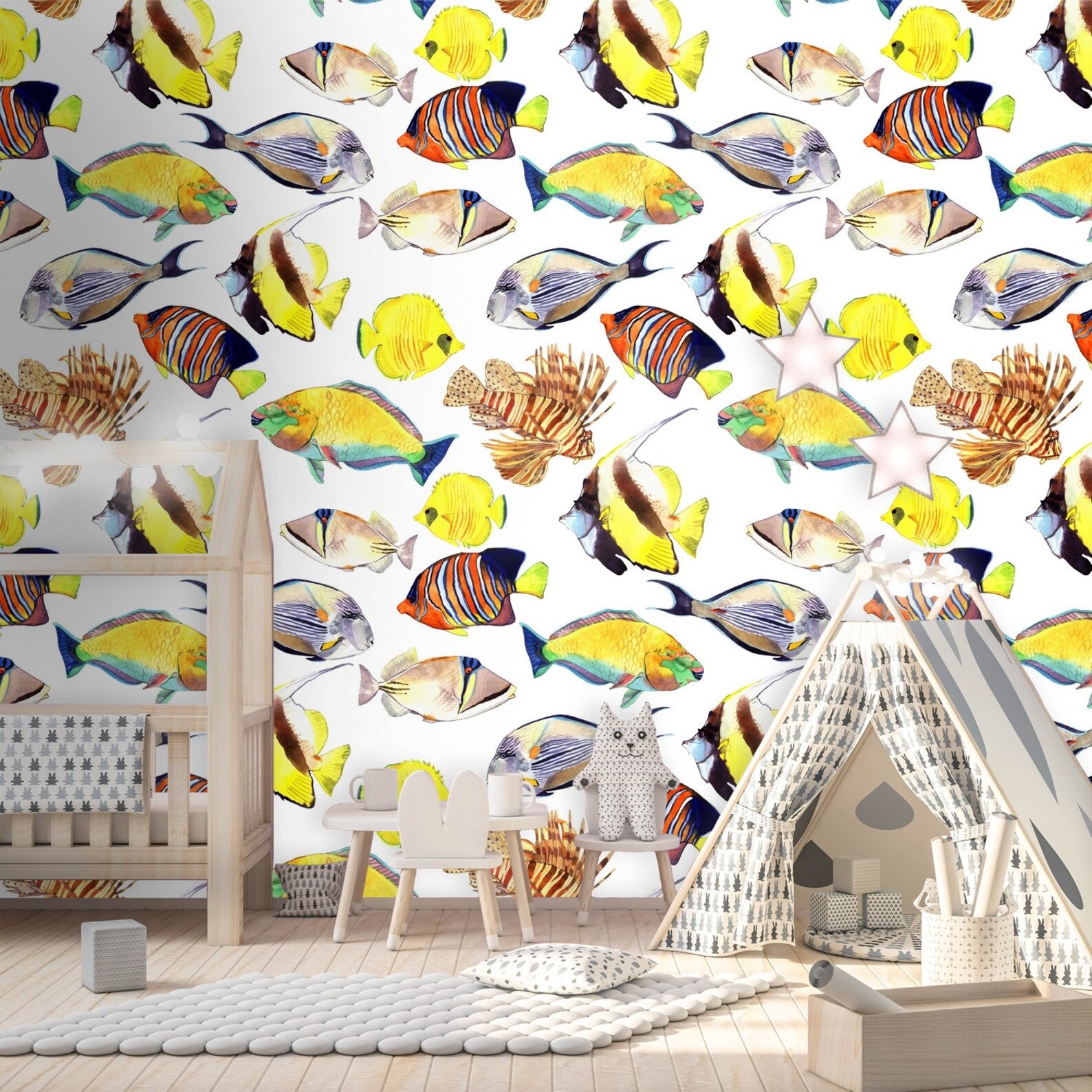 Watercolor Fish Removable Wallpaper Sea Fish Peel and Stick - Etsy
