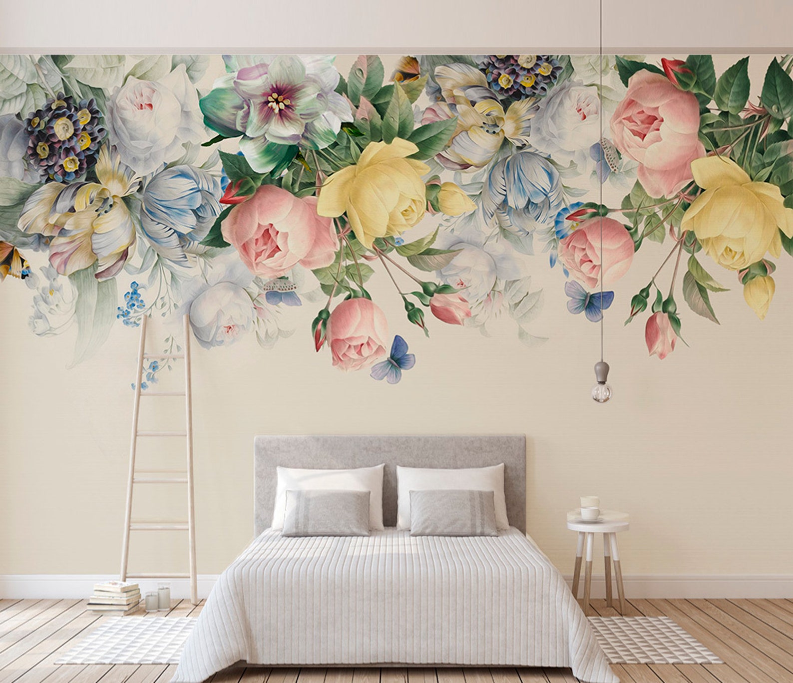 Flower Wallpaper Removable Wallpaper Colorful Floral Peel Etsy
