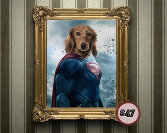 Custom Pet Portrait from your photo | Superhero Dog and Cat Portrait | Pet lovers gift | Painting Art Renaissance pet