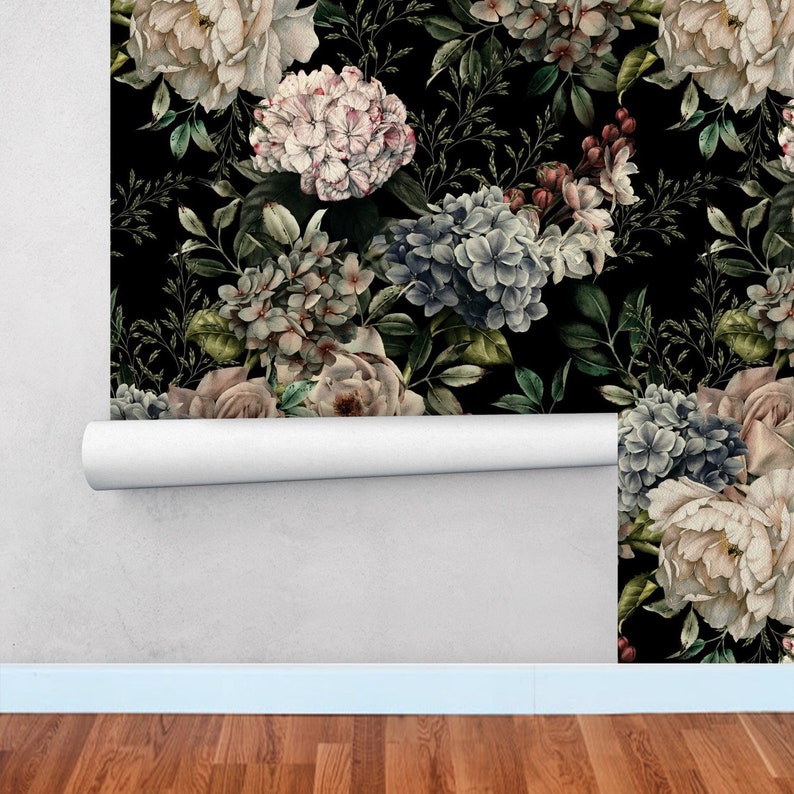 Dark Floral Removable Wallpaper Large Flower Peel and Stick - Etsy