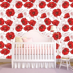 Red white floral wallpaper Peel and Stick Wall Paper for Bedroom or Living room Self adhesive wallpaper 213 image 6