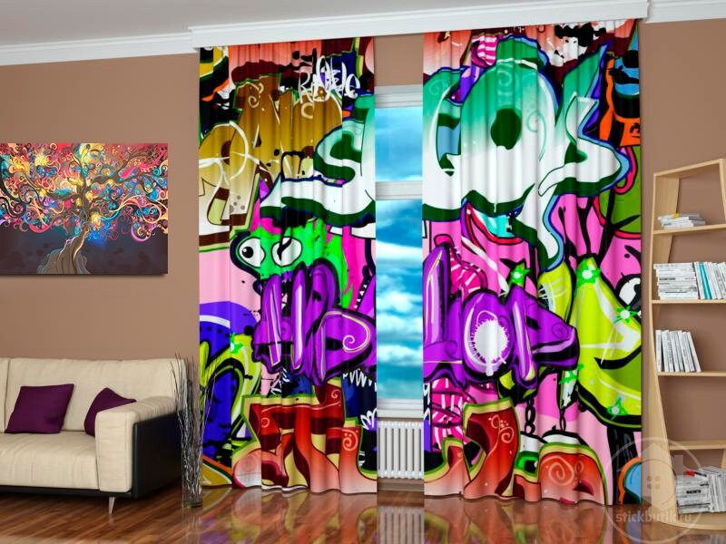 Graffiti Curtain Panels Teen Room Window Curtains Boys Etsy