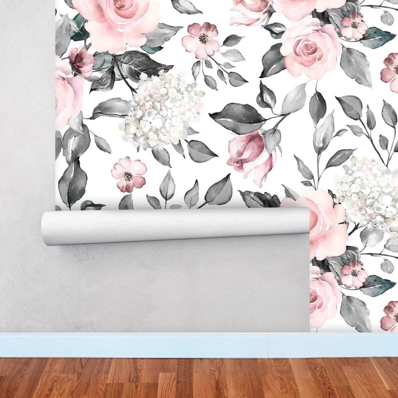 Watercolor Roses Peel and Stick Wallpaper Vintage Floral Etsy