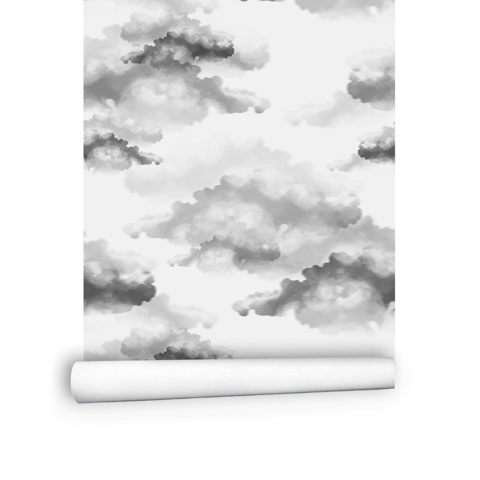 Cloud Nursery Wallpaper Temporary Watercolor Gray Sky Wall Etsy