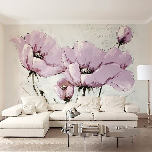 Watercolor Floral Wallpaper Large Purple Flower Peel and Etsy