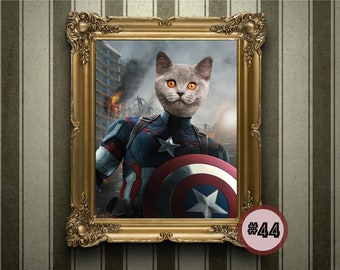 PM8 Cat Portraits Presents Superhero Portrait Custom Captain American Portrait Custom Pet Portraits