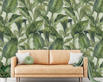 Green Tropical Removable wallpaper | Plants Peel and Stick Wall Paper with Leaves | Exotic Wallpaper - Palm jungle #202