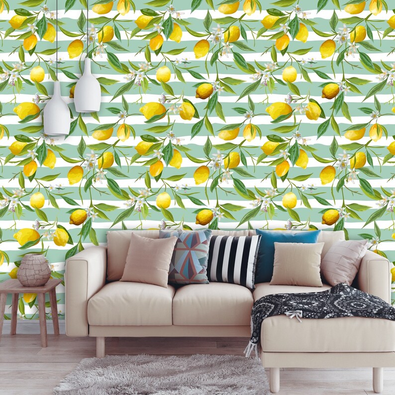 Green Yellow Removable Wallpaper LEMON Peel and Stick Wall Etsy