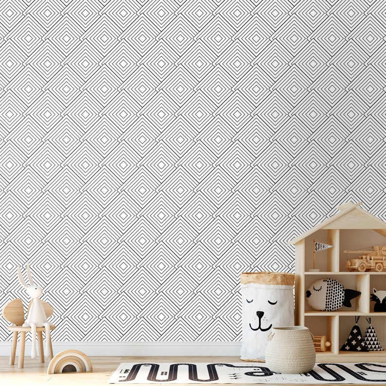 Geometric Removable Wallpaper Square Peel and Stick Wall | Etsy