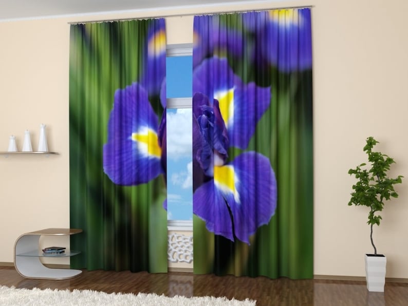 Modern window treatments Curtain panels Contrast irises Floral Curtains Green Purple Window curtains for bedroom kitchen living room