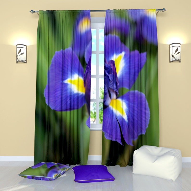 Modern window treatments Curtain panels Contrast irises Floral Curtains Green Purple Window curtains for bedroom kitchen living room